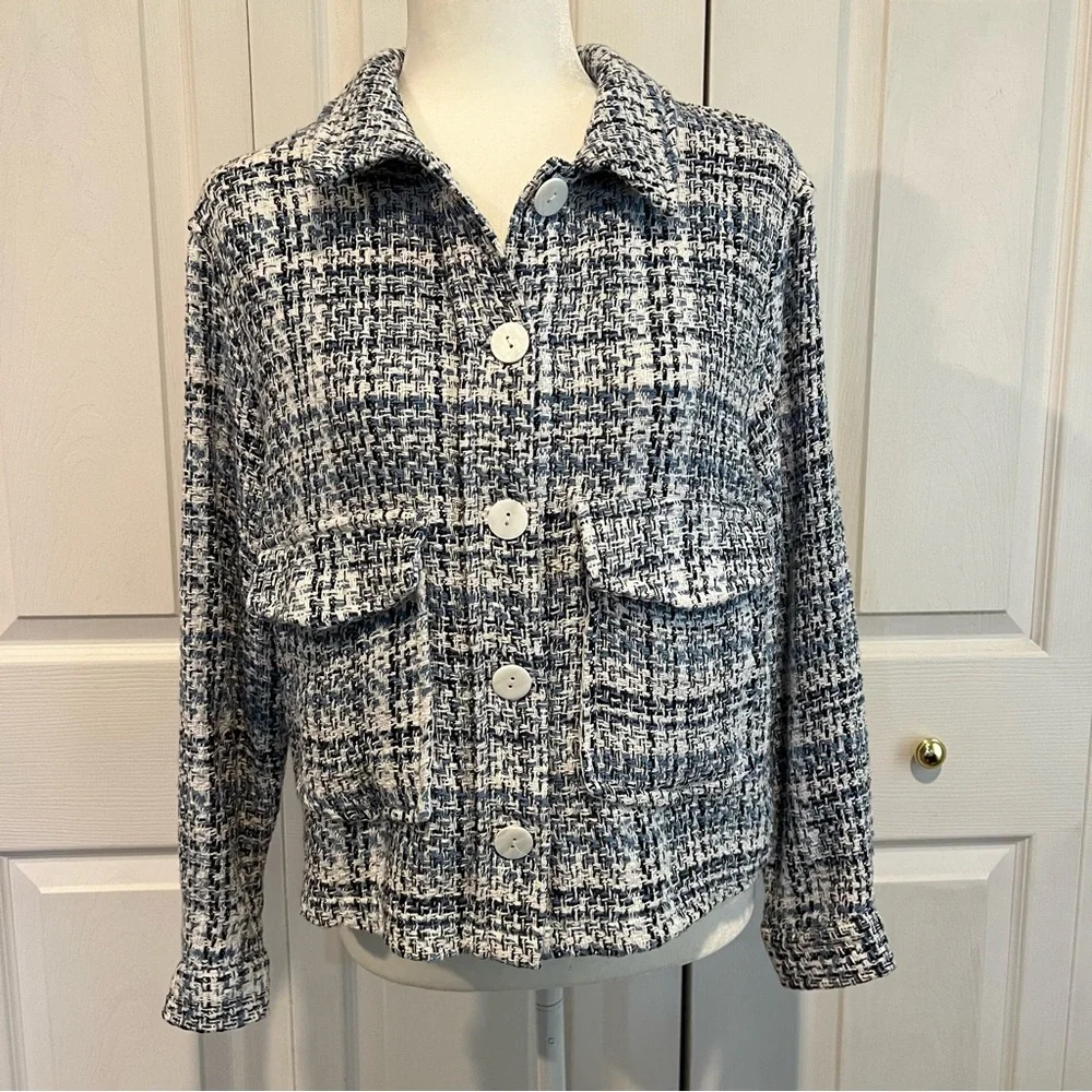 🍋 Stoosh Blue and White Button Down Knit Jacket - M - Picture 4 of 8